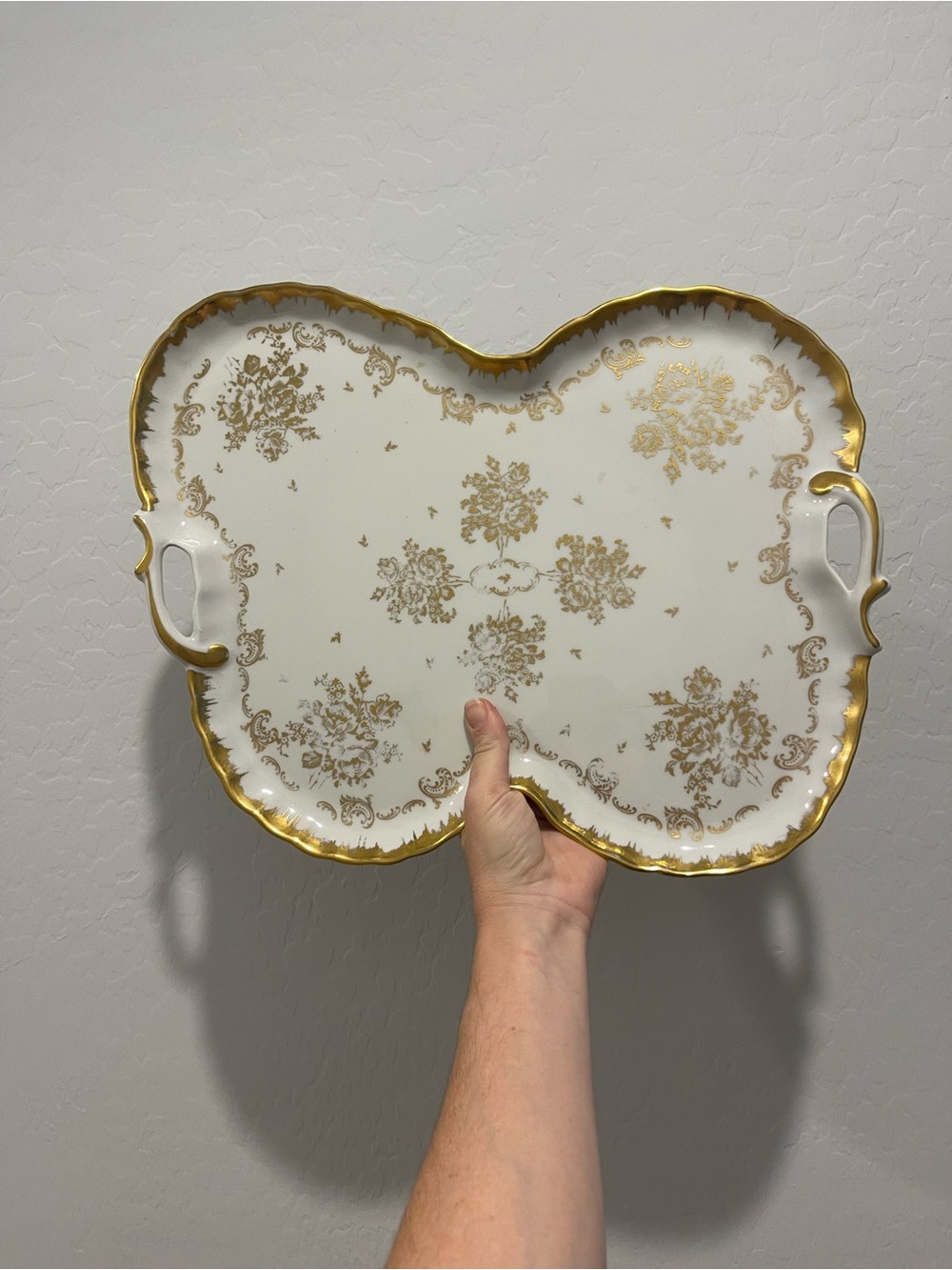 Elegant vintage made in France White Porcelain Serving Tray with Gold Filigree